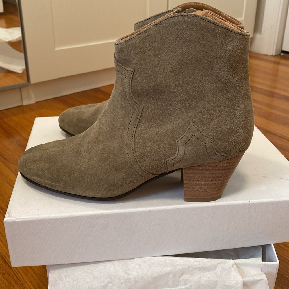 Isabel Marant Dicker Suede Western Ankle Bootie in Taupe - Picture 7 of 12